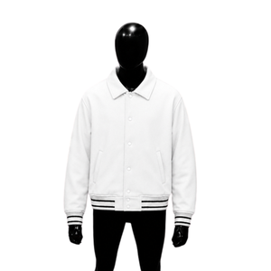 Blouson universitaire blanc premium pour homme – Luxe, mode et confort – Col rabattu, coupe droite, style décontracté pour l'automne – Style urbain JAC - Product Image 1