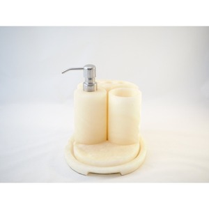 Round Resin Bathroom Set with Soap Dispenser and <b>Toothbrush</b> <b>Holder</b> Minimalist Design Easy To Clean - Product Image 5