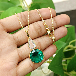 Elegant Green Quartz Faceted Stone Pendant Wholesale Brass <b>Cable</b> Chain 18k Gold Plated Bezel Set Minimalist Wedding Necklace - Product Image 3