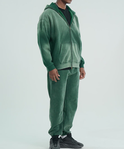Sudadera con Capucha Verde para Hombre, Cierre de Cremallera, Corte Holgado, Color Sólido, Felpa de Algodón, para Otoño e Invierno - Product Image 6