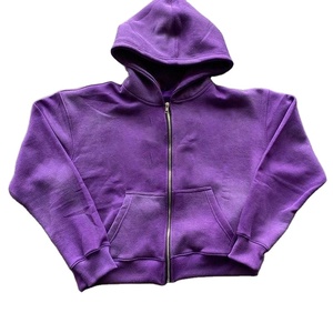 Personalizado Drop Shoulder desgastado 100% algodón lavado en blanco Zip up Vintage Boxy recortado cortar y coser sudaderas con capucha de gran tamaño para hombres - Product Image 1