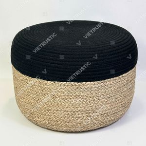 Customizable Size Color Two-Tone Cotton Rope Seagrass Modern Craftsman Cylindrical Floor <b>Pouf</b> for Living Room Home Stool Ottoman - Product Image 3