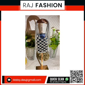 Luxury Handmade Silver Potli Bag with Metallic Ring Handle Macramé Design for Wedding Party and Festive Wear - Product Image 2