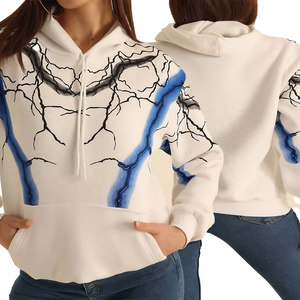 <b>Women's</b> Hooded Sweatshirt Printed Lightning <b>Pattern</b> Full Sleeve Knitted Cotton Casual Autumn Wear - Product Image 3
