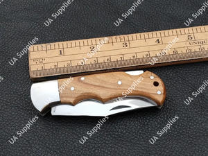 Couteau pliant artisanal en acier inoxydable pour la chasse, le camping et les activités de plein air, lame à pointe clip, épaisseur 2,5 mm, manche en bois de Chinar, 58 HRC, OEM - Product Image 6