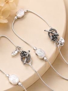 Silver Tone Charm <b>Bracelet</b> Snake Chain Bangle Octagonal Pendant Toggle Clasp Rose Charm Jewelry for Women daily wear <b>anklet</b> - Product Image 1