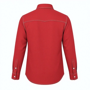 เสื้อเชิ้ตทำงานผู้ชายสีแดงสไตล์ตะวันตก ปี 2026 แบรนด์สั่งทำพิเศษ แขนยาว เย็บสองชั้น สีพื้น ปิดกระดุม สวมใส่สบาย - Product Image 2