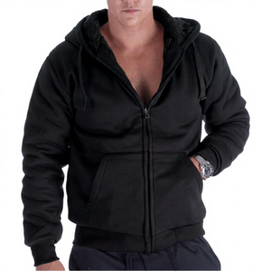 Sweat-shirt à capuche zippé pour homme, couleur unie, polaire, décontracté, coupe classique, 100% coton, respirant, tricoté, manches longues - Product Image 3