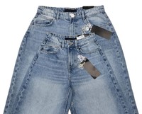 Jean décontracté pour femme en denim taille mi-haute, coupe ample, jambe large, longueur cheville, délavé, en coton et élasthanne, respirant, idéal pour l'été