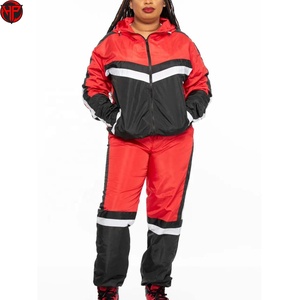 Conjunto Deportivo de Chaqueta y Pantalones con Bloques de Color para Mujer, Talla Grande, Cortavientos, Transpirable, de Secado Rápido, para Entrenamiento Atlético, de Nailon - Product Image 1