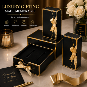 Luxury <b>Black</b> Gift <b>Boxes</b> with Gold Ribbon Premium Rigid Packaging <b>Boxes</b> for Jewelry Cosmetics Watches Wedding Gifts - Product Image 6