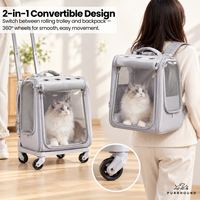 Sac à dos et chariot de transport transparent 2-en-1 pour animaux de compagnie avec rotation à 360° °   Roues