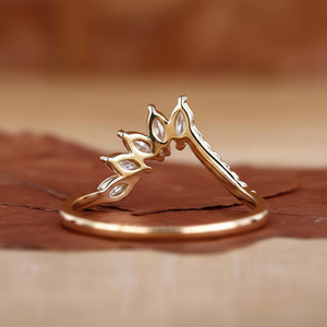 Marquise Cut Moissanite Open Leaf Engagement Wedding Band with Freshwater Pearl 14K Gold Plated <b>Stacking</b> <b>Ring</b> for Unisex - Product Image 3