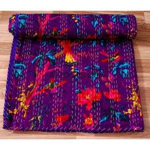 Colcha Kantha Vintage Hecha a Mano, 100% Algodón Orgánico Puro, Reversible, Ecológica, para Todas las Estaciones, para Hogar y Hotel, India - Product Image 4