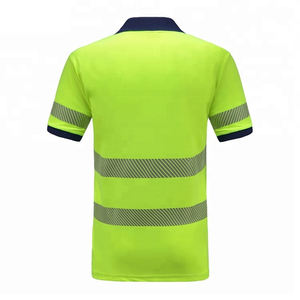 เสื้อโปโลแขนสั้นกันลมสีเขียวนีออนพร้อมแถบสะท้อนแสงชุดทำงานแบบมองเห็นได้ชัดเจนสำหรับทุกเพศ - Product Image 3