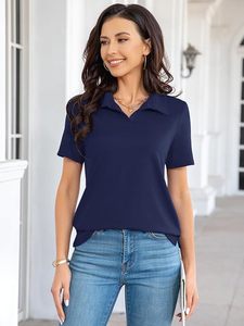 T-shirt de sport décontracté en jersey tricoté respirant à manches courtes de couleur unie pour femme - Product Image 4