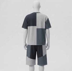 Unisex Men Patchwork Tracksuit Set Summer Casual Two Piece Outfit T <b>Shirt</b> And Shorts <b>Geometric</b> Panel Design Streetwear Loose Fit - Product Image 6
