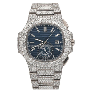 Édition limitée 41mm cadran bleu montre de style Hip Hop diamant Moissanite de luxe dernière montre en acier inoxydable cristal conçu - Product Image 3