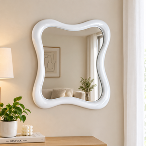 Miroir mural moderne Daystar Trade à cadre ondulé irrégulier avec finition blanche brillante - Product Image 3
