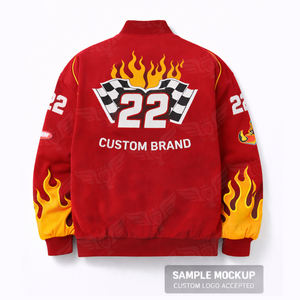 Chaqueta Varsity Personalizada Flame Racing, Chaqueta Bomber con Logotipo Personalizado, Chaqueta Vintage de Motociclismo y Streetwear - Product Image 2