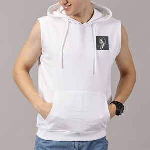 Sudadera con Capucha sin Mangas para Hombre, Blanca, de Algodón French Terry, con Bolsillos, Corte Casual, Largo Regular, para Otoño - Product Image 4
