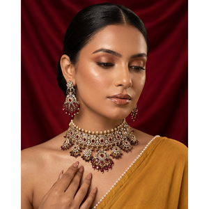 Indian Ethnic Victorian Premium Gold Plated Bridal Choker Set - Product Image 1