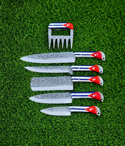 Juego de Cuchillos de Cocina de 4 Piezas, 5 Piezas, 7 Piezas |   Juego de Cuchillos de Chef de Acero Inoxidable Hechos a Mano con Diseño Grabado - Product Image 1