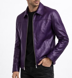Veste en cuir d'agneau véritable pour homme, fermeture éclair minimaliste, coupe classique - Product Image 2