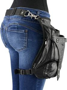 Real Leather Handmade Thigh Bag With Waist <b>Belt</b> and Metal Hook Decorate Stripe Biker Bag for <b>Money</b> LLB-0002 - Product Image 3