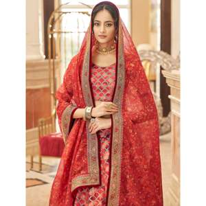 <b>Wedding</b> Dresses Alluring Red Embroidered Silk Plus Size Lehenga Choli - Product Image 3