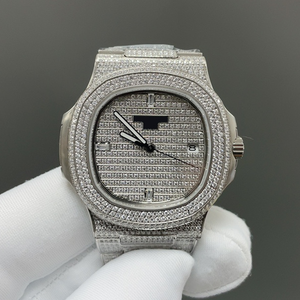 Reloj de Lujo con Incrustaciones de Moissanita, Tono Plateado, Esfera Completamente Adornada, Estilo Brazalete, Joyería Brillante para Hombre - Product Image 6