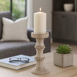 Contemporary design <b>White</b> wash pillar candle holder rustic wooden candle stand farmhouse candle holder offer customizations - Product Image 5