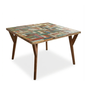 Mesa de Comedor Minimalista de 4 Plazas, Hecha a Mano con Madera Reciclada de Barco, Diseño Patchwork, Muebles para el Hogar DIVADI Ecológicos - Product Image 3