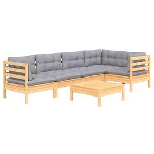 Conjunto de Muebles de Jardín de Madera de Pino Sólido Gris con Tela 100% Poliéster - Product Image 3