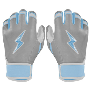 Gants de frappeur en cuir de vachette Cabretta bleu/gris bleu, personnalisés OEM, ambidextres, avec fermeture auto-agrippante et poignet respirant - Product Image 1