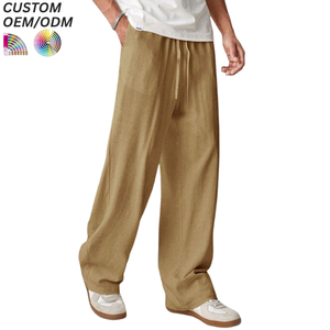 Summer Midweight Cool Breathable 100% Cotton Canvas <b>Men's</b> Casual Trousers Fashion Loose Straight Mid Waist - Product Image 2