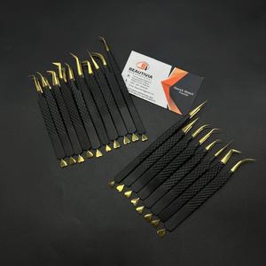 Best Selling Black Gold Sustainable Steel Beauty Tweezers Private <b>Label</b> Fiber Tip Eyelash Extension <b>Applicator</b> Curved Pointed - Product Image 5