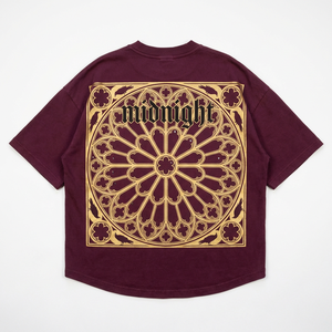 Rhinestone Graphic T <b>Shirt</b> Pigment Dye Oversized 300GSM Heavy Cotton <b>Gothic</b> Tee with Gold Screen Print for Private Label - Product Image 1