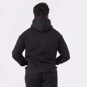 Men's Black Cotton Hooded <b>Sweatshirt</b> Regular Fit Solid Color Casual Pullover With Front Pocket Autumn Wear - Product Image 4