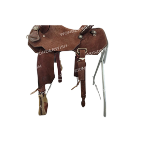 อานม้าหนังแท้สีน้ำตาลพร้อมโครงไฟเบอร์และชุดอุปกรณ์ขี่ม้าแบบตะวันตก ขนาด 10-18 นิ้ว หนังย้อมสีแบบดรัม ดีไซน์แบบ Rough Out - Product Image 3