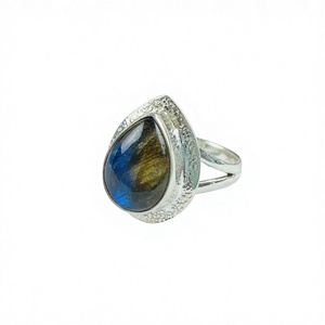 Wholesale Classic 925 Sterling Silver Natural <b>Labradorite</b> Gemstone <b>Ring</b> Bezel Setting Pear Cut Unisex Wedding Party Valentine's - Product Image 1