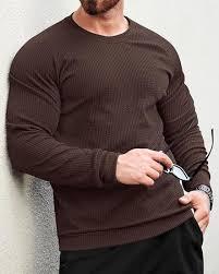T-shirt décontracté à manches longues pour homme en tissu corduroy Spandex/Polyester 180g, col rond, respirant, coupe régulière, tricoté, marque STELLAR - Product Image 2