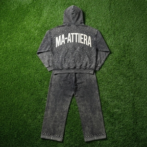 Conjunto de Sudadera con Capucha y Pantalones Jogger para Hombre, Personalizado, con Lavado Ácido, Gris, con Pedrería, de Algodón y Felpa, Estilo Urbano, Talla Grande, OEM, Venta al Por Mayor - Product Image 6