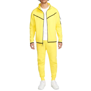 Men's Yellow Tracksuit Set Full <b>Zip</b> <b>Hooded</b> Solid Design Casual Breathable Eco-Friendly Quick Dry 100% Cotton Lightweight Regular - Product Image 1