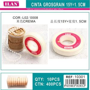 Ruban gros-grain Ilan Cream 15Y 1,5 cm de largeur pour travaux manuels et décoration - Product Image 3