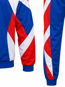 Ensemble de survêtement à capuche pour homme, bleu, rouge et blanc, avec blocs de couleur personnalisés, veste de sport et pantalon de jogging avec poches latérales, 100 % coton, vente en gros - Product Image 5