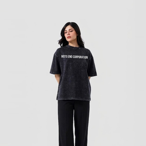 เสื้อยืดโอเวอร์ไซส์สีดำผ้าฝ้ายฟอกทรงโอเวอร์ไซส์ คอกลม แขนสั้น สไตล์ลำลอง สตรีทแวร์ พิมพ์ลายตัวอักษร ทรงพอดีตัว - Product Image 3