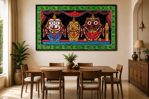 Pintura Pattachitra de Radha Krishna |   Decoración de Pared de Arte Folclórico Tradicional Indio |   Obra de arte étnica mitológica hecha a mano - Product Image 1