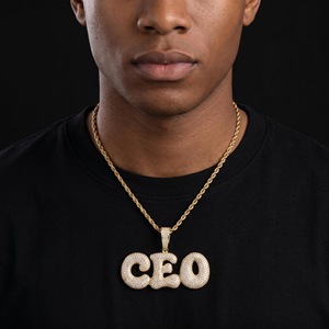 Collier Pendentif Lettre CEO Iced Out pour Homme, Plaqué Or, Micro-Pavé de Zircons Cubiques, Chaîne de Bijoux Hip Hop - Product Image 4