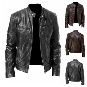 <b>Men</b> Casual Motorcycle Pilot <b>Leather</b> <b>Jackets</b> Coat <b>Men</b> Autumn Fashion Stand Collar Faux <b>Leather</b> <b>jacket</b> for <b>men</b> - Product Image 2